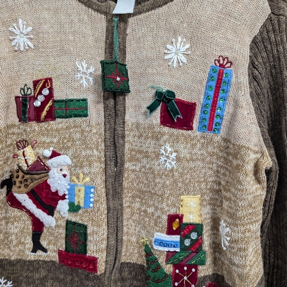 Vintage 90s Beaded Santa Ugly Christmas Cardigan Sweater‎ Teacher Retro - Picture 4 of 15